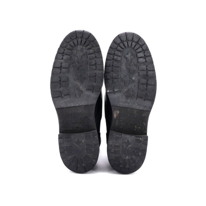 Fendi Women'S Rockoko Combat Boots Leather With Knit Stretch Fabric And Zucca