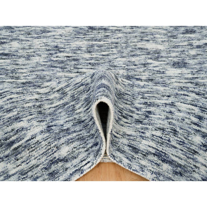 6'1"X9'1" Blue Modern Striae Design Pure Wool Hand Loomed Oriental Rug