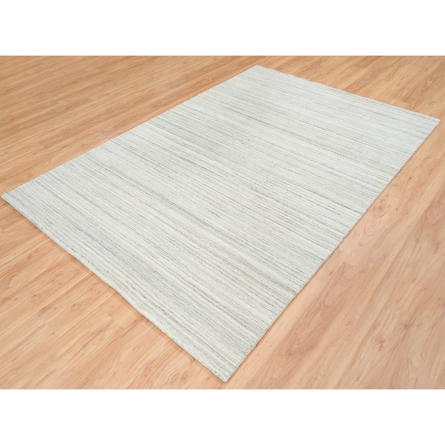 6'1"X9' Ivory Modern Design Hand Loomed Undyed Natural Wool Rug