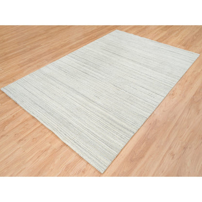 6'1"X9' Ivory Modern Design Hand Loomed Undyed Natural Wool Rug
