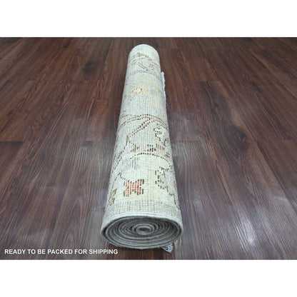 3'X10'6" Gray Afghan Angora Oushak Hand Knotted 100% Wool Runner Rug
