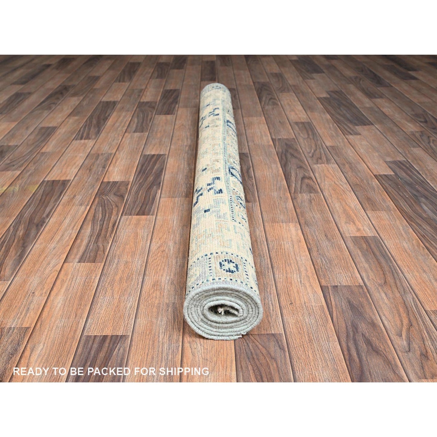 5'X6'9" Blue Wool Rug Anatolian Village Design Turkish Knot Hand Knotted