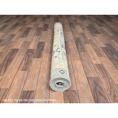 5'X6'9" Blue Wool Rug Anatolian Village Design Turkish Knot Hand Knotted