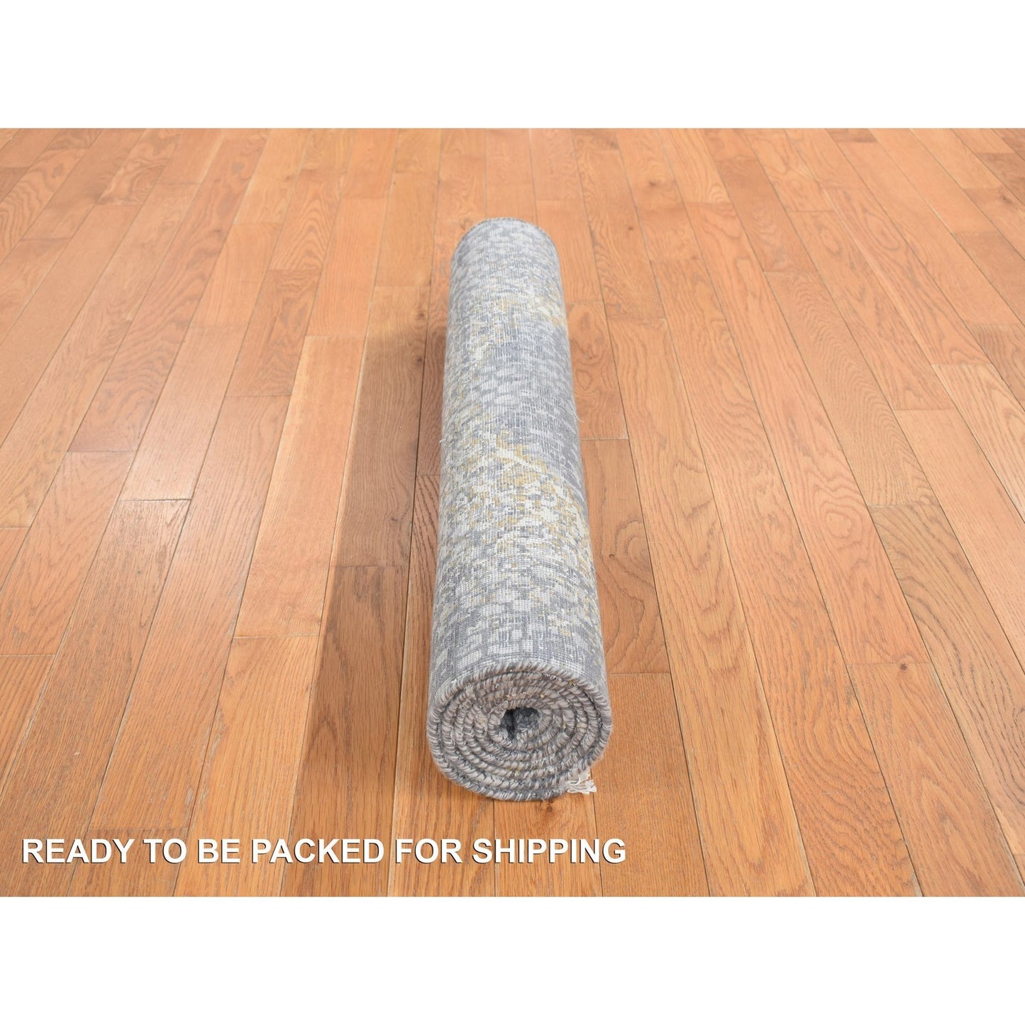 2'10"X6' Gray Broken Zoroastrian Wool And Silk Hand Knotted Runner Rug