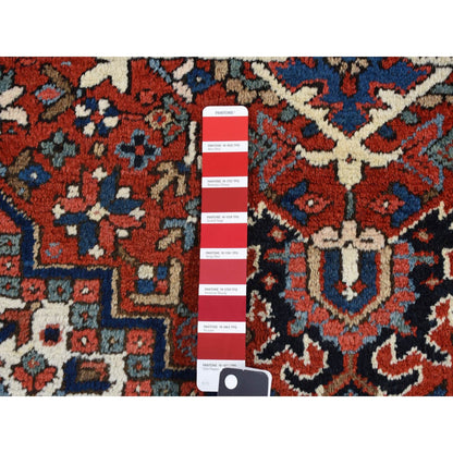 4'9"X5'10" Chili Red Antique Zoroastrian Heris Hand Knotted Pure Wool Rug