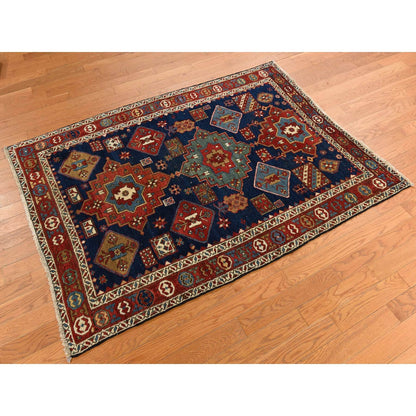 4'1"X5'10" Yale Blue Antique North West Zoroastrian Wool Hand Knotted Rug