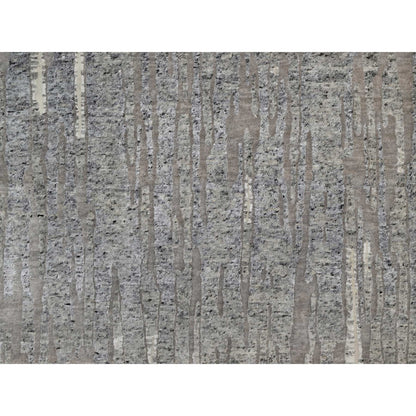 8'1"X10'2" Gray Nepali Weave Line Design Textured Wool Hand Knotted Rug