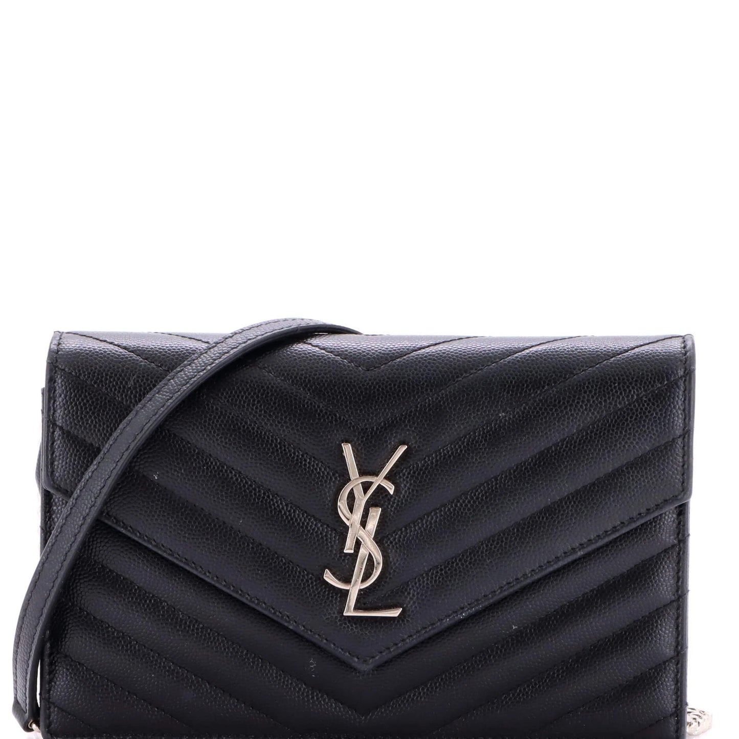Saint Laurent Classic Monogram Wallet On Chain Matelasse Chevron Leather Small