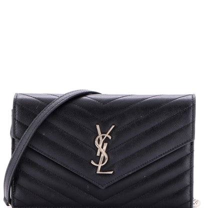 Saint Laurent Classic Monogram Wallet On Chain Matelasse Chevron Leather Small