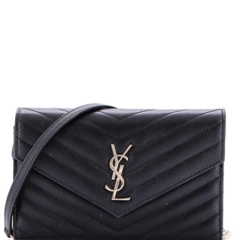 Saint Laurent Classic Monogram Wallet On Chain Matelasse Chevron Leather Small