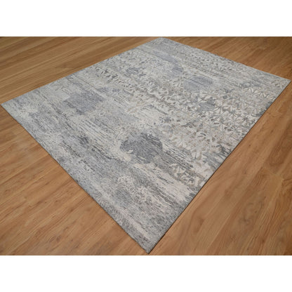 8'X10'1" White Nepali Modern Design Undyed Natural Wool Hand Knotted Rug