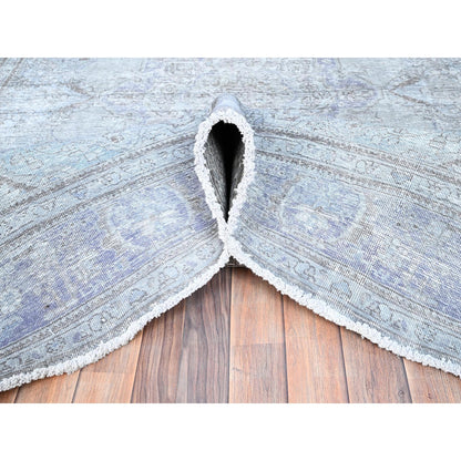 6'9"X9'10" Blue Gray Hand Knotted Vintage Zoroastrian Tebraz Wool Rug