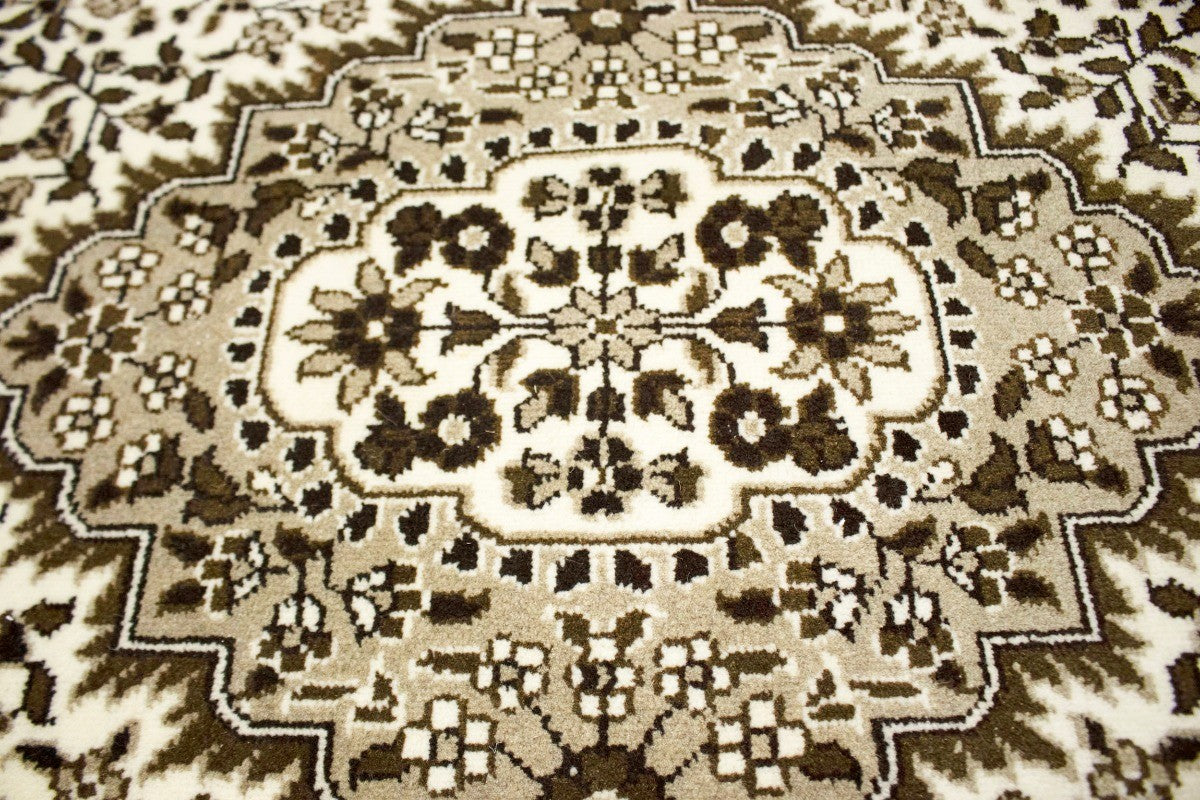 Hand-Knotted Cream Kirman Square Rug Oriental Classic Floral Area Carpet 6X6 ft