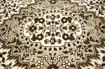 Hand-Knotted Cream Kirman Square Rug Oriental Classic Floral Area Carpet 6X6 ft