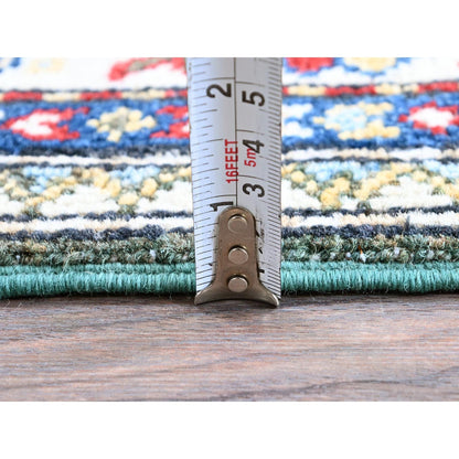 2'8"X6'5" Green Kazak With Geometric Design Wool Hand Knotted Runner Rug