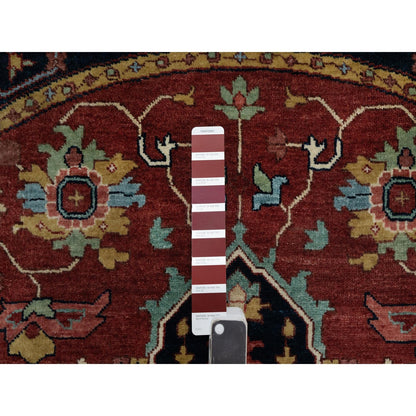 6'2"X6'2" Red Antiqued Heris Re-Creation Hand Knotted Soft Wool Round Rug