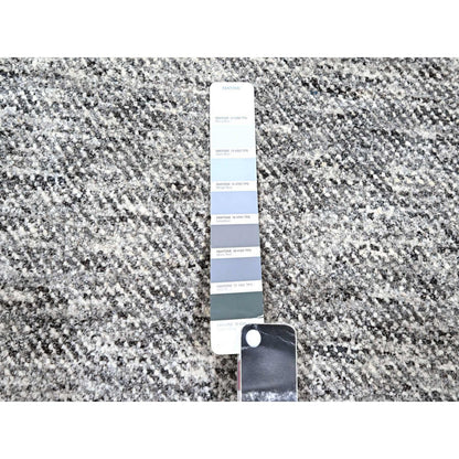 9'X12'1" Barely Blue Modern Geometric Plaid Design Wool Hand Knotted Rug