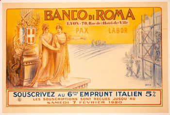 Banco Di Roma Emprunt Poster 1920 Orth Wwi War Loan France Italy Lithograph