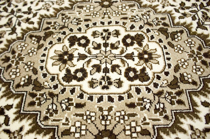 Hand-Knotted Cream Kirman Square Rug Oriental