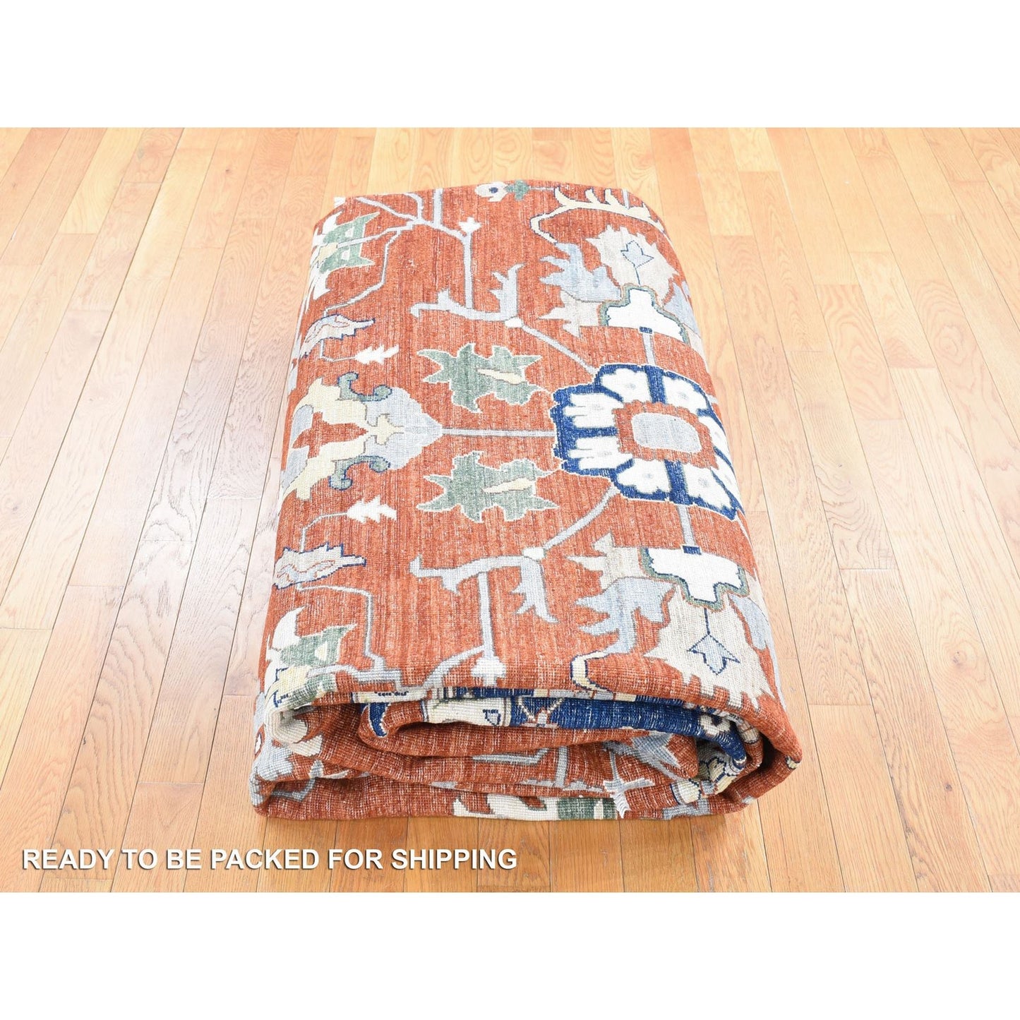 10'X13'10" Red Antiqued Peshawar Heris Hand Knotted Pure Wool Rug