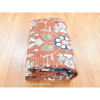 10'X13'10" Red Antiqued Peshawar Heris Hand Knotted Pure Wool Rug