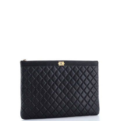 Chanel Boy O Case Clutch Quilted Caviar Large