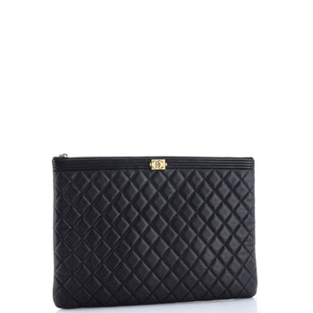 Chanel Boy O Case Clutch Quilted Caviar Large