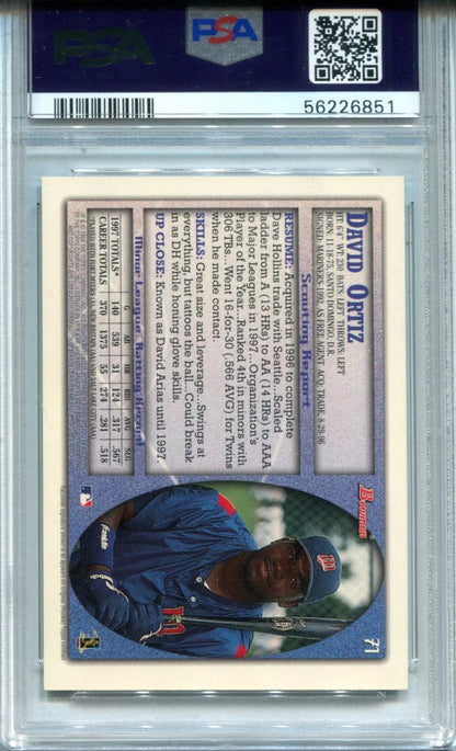 David Ortiz 1998 Bowman #71 Psa Mint 9 Rc