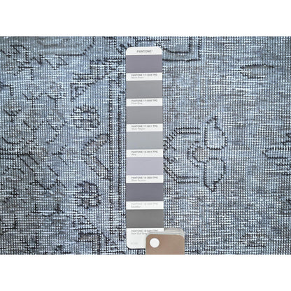 8'10"X12'4" Frost Gray Wool Sheared Low Vintage Hand Knotted Tebraz Rug