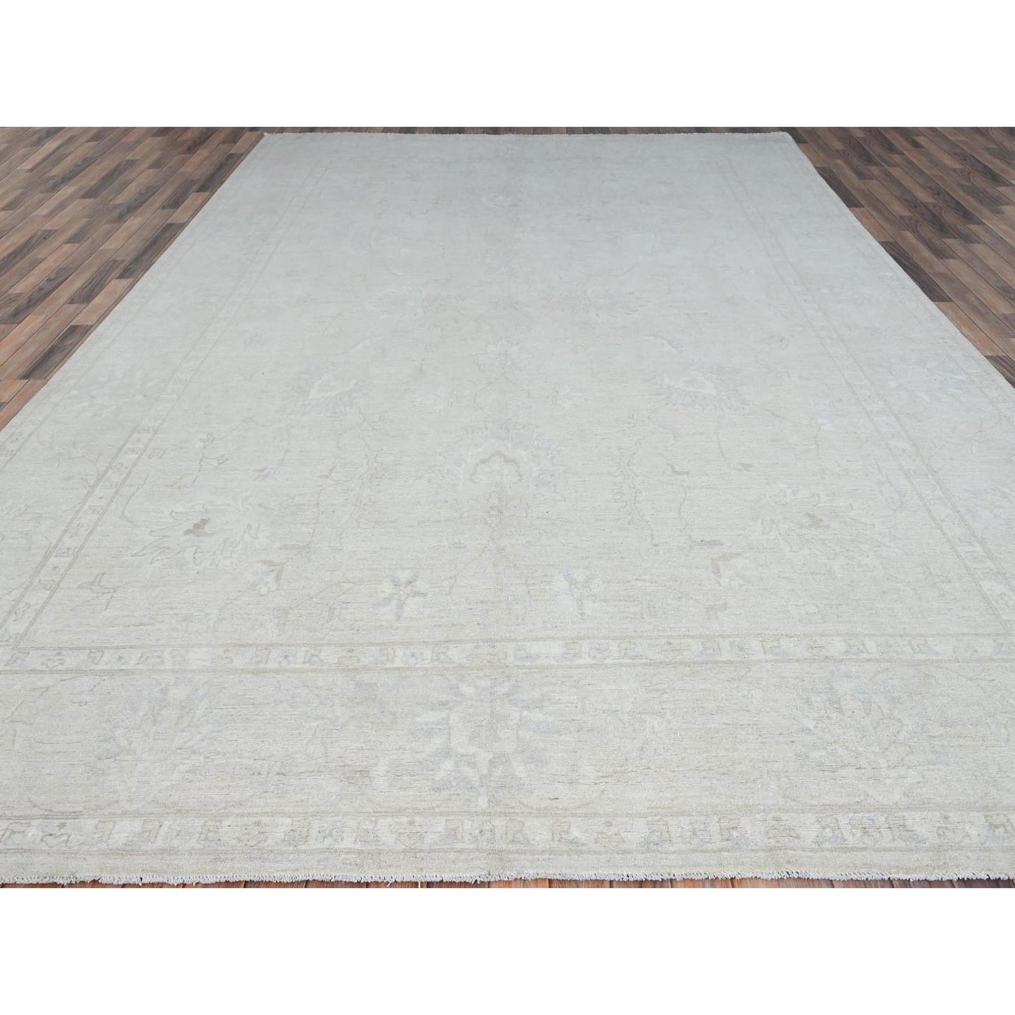9'10"X13'10" Snow Cap White Hand Knotted Wool Peshawar Oriental Rug