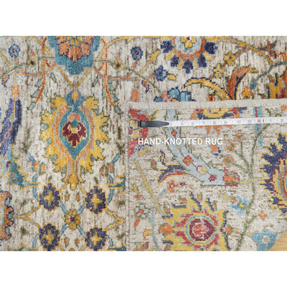 2'7"X22'1" Beige Hand Knotted Silk And Wool Sickle Leaf Xl Runner Rug