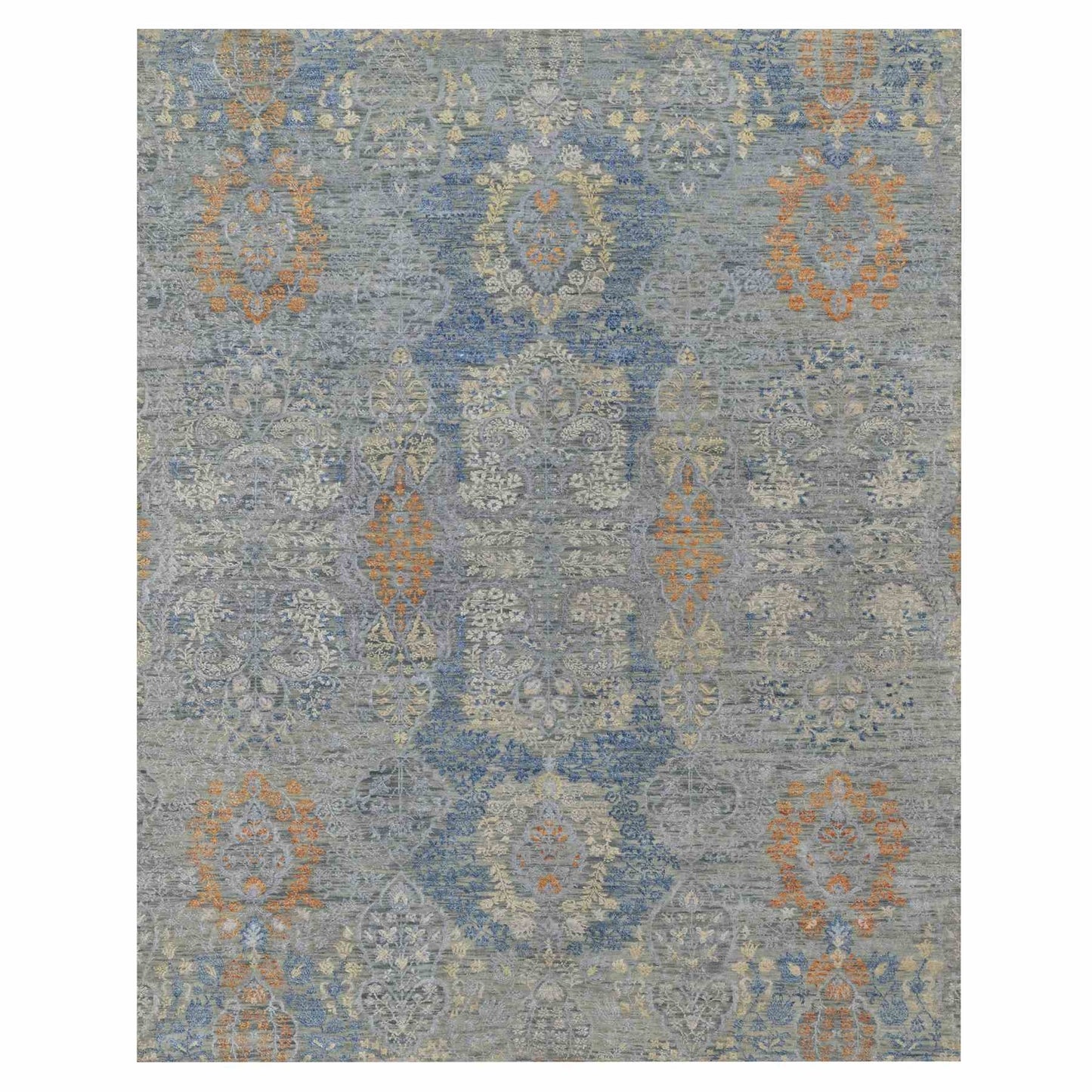 8'X10' Misty Gray Jewelry Design Wool With Textured Silk Hand Knotted Rug