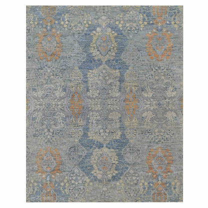 8'X10' Misty Gray Jewelry Design Wool With Textured Silk Hand Knotted Rug