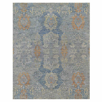 8'X10' Misty Gray Jewelry Design Wool With Textured Silk Hand Knotted Rug