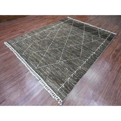 8'X10' Brown Moroccan Weave Geometric Design Hand Knotted Soft Wool Rug