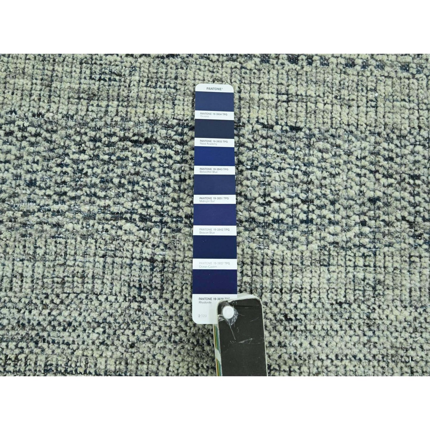 10'X13'9" Blue Distressed Rug Hand Knotted Pure Wool Oxidized Grass Design