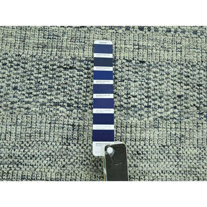 10'X13'9" Blue Distressed Rug Hand Knotted Pure Wool Oxidized Grass Design