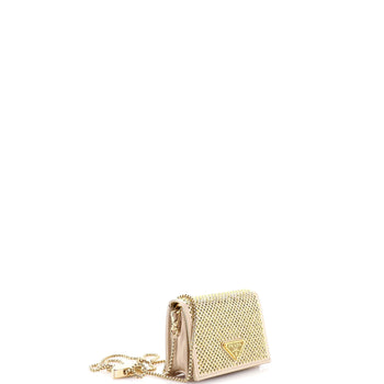 Prada Flap Card Holder With Chain Satin With Crystals