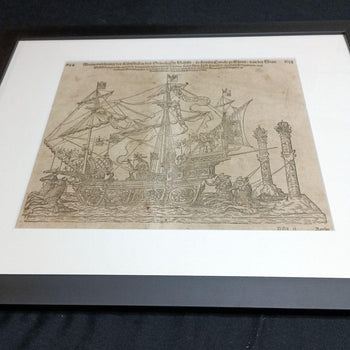 Sebastian Munster Woodcut 1628 Ship Of Emperor Charles V Rare Antique Print