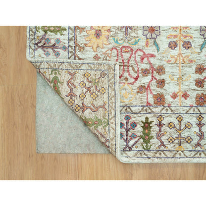 4'1"X12' Beige Hand Knotted Vase Design Silk And Wool Wide Runner Rug