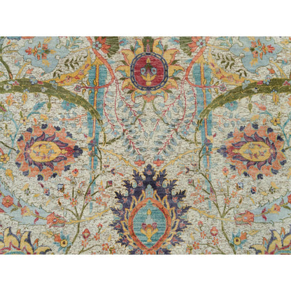 10'X10' Birch Tan Hand Knotted Silk And Wool Sickle Leaf Design Round Rug