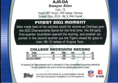 Dwayne Allen 2012 Topps Autographed Card/Game Worn Jersey #23/25