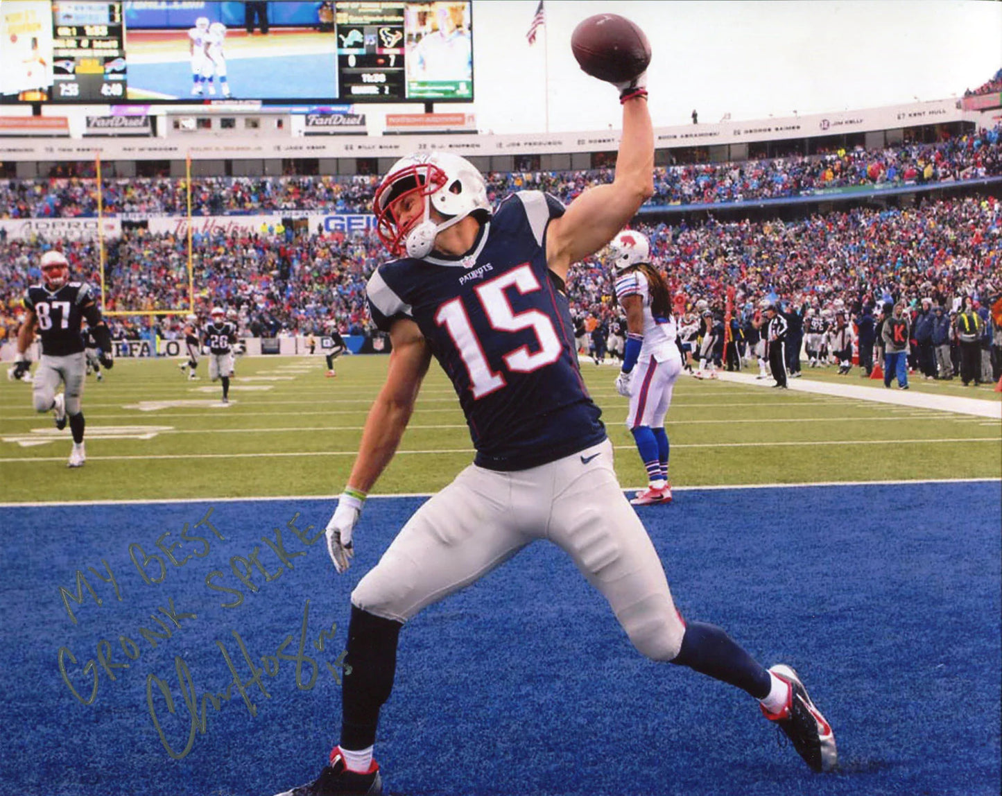 Chris Hogan "My Best Gronk Spike" Autographed Vs. Buffalo Bills 8X10 Photo
