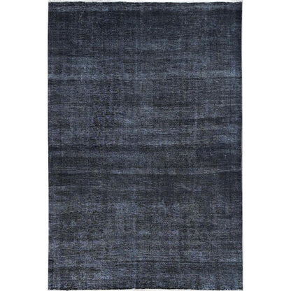 6'3"X9'3" Vulcan Black Hand Knotted Tebraz Evenly Worn Wool Oriental Rug