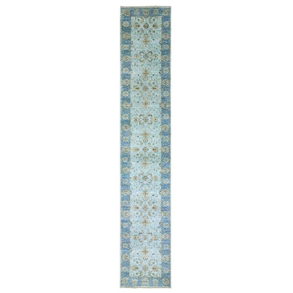 2'6"X14' Blue Shah Abbas Flower Design Pure Wool Hand Knotted Runner Rug