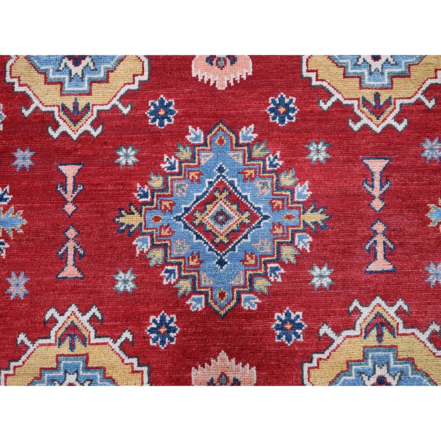 8'X11'3" Chili Red Kazak With Geometric Pattern Hand Knotted Soft Wool Rug