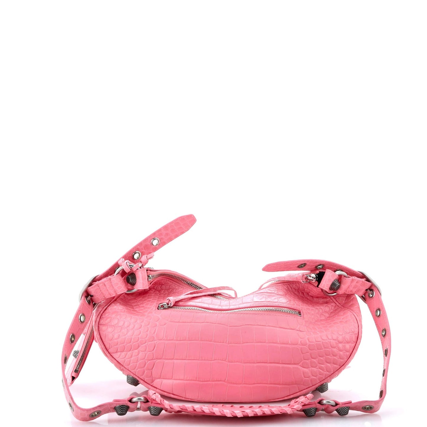 Balenciaga Le Cagole Giant Studs Shoulder Bag Crocodile Embossed Leather Small
