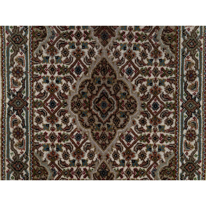 2'X3' White Hand Knotted Tebraz Mahi With Fish Design Pure Wool Mat Rug