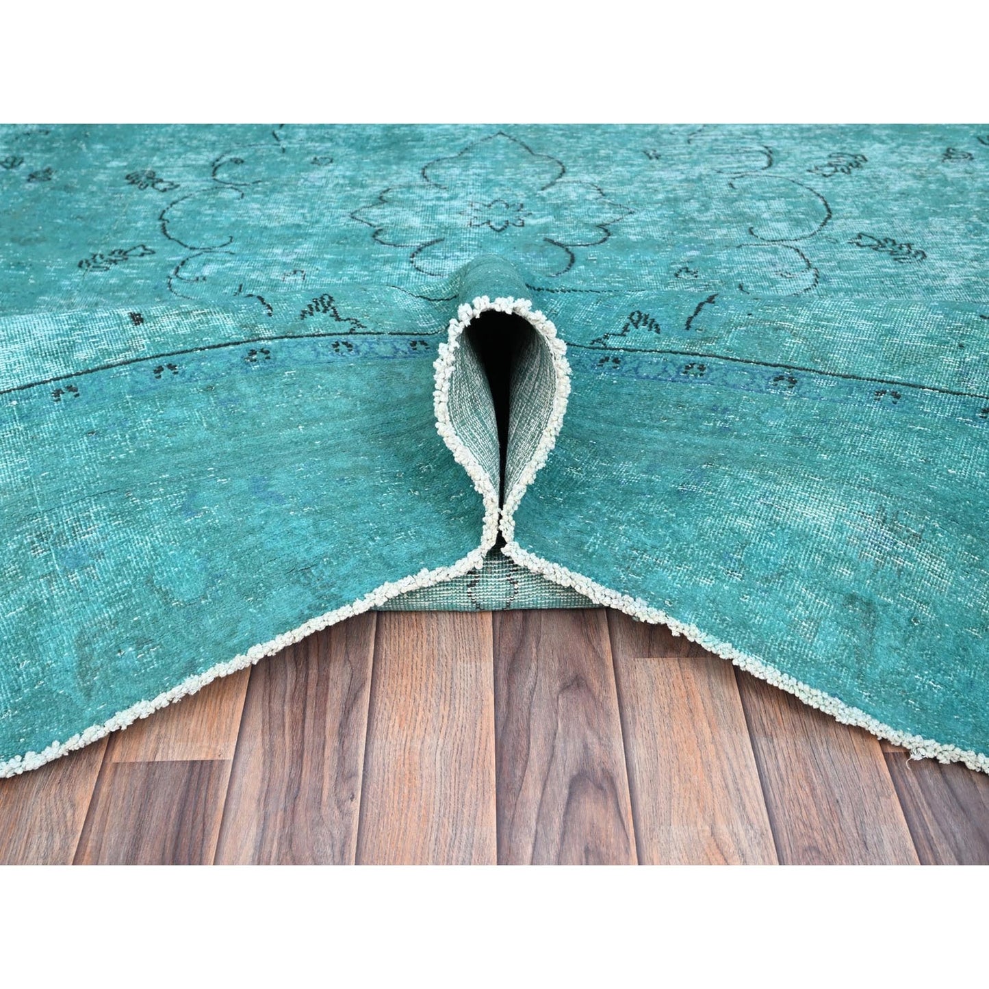 8'1"X11' Deep Green Hand Knotted 100% Wool Vintage Tebraz Oriental Rug