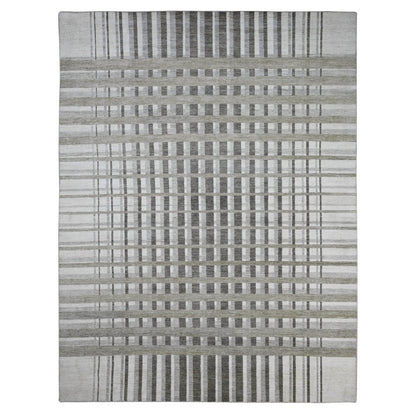 8'8"X11'8" Brown Bauhaus Inspired Line Design Hand Knotted Pure Wool Rug